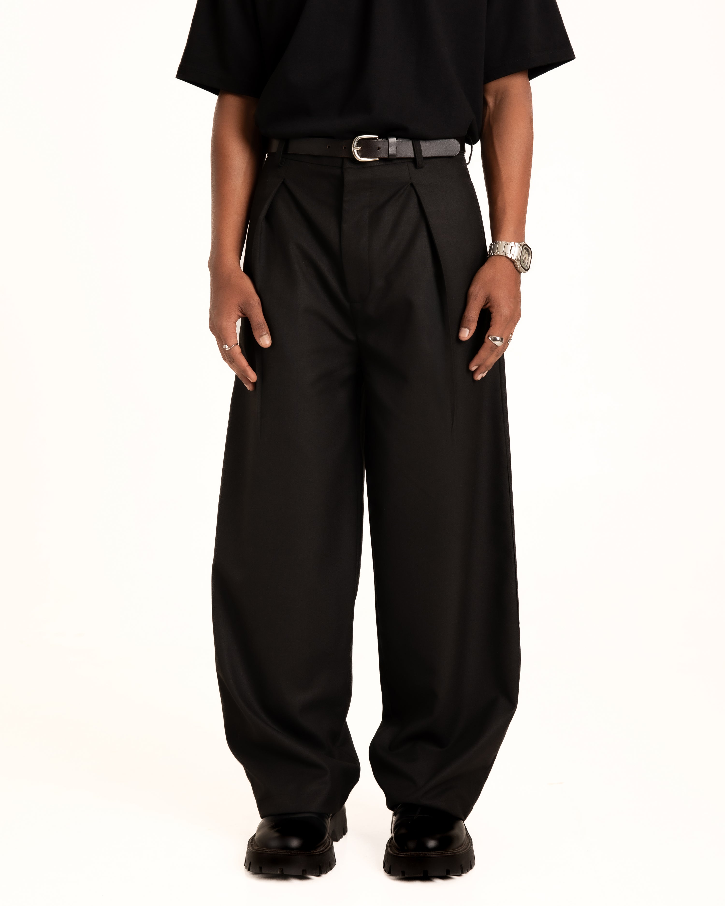 Tailored Black Pleated Trousers
