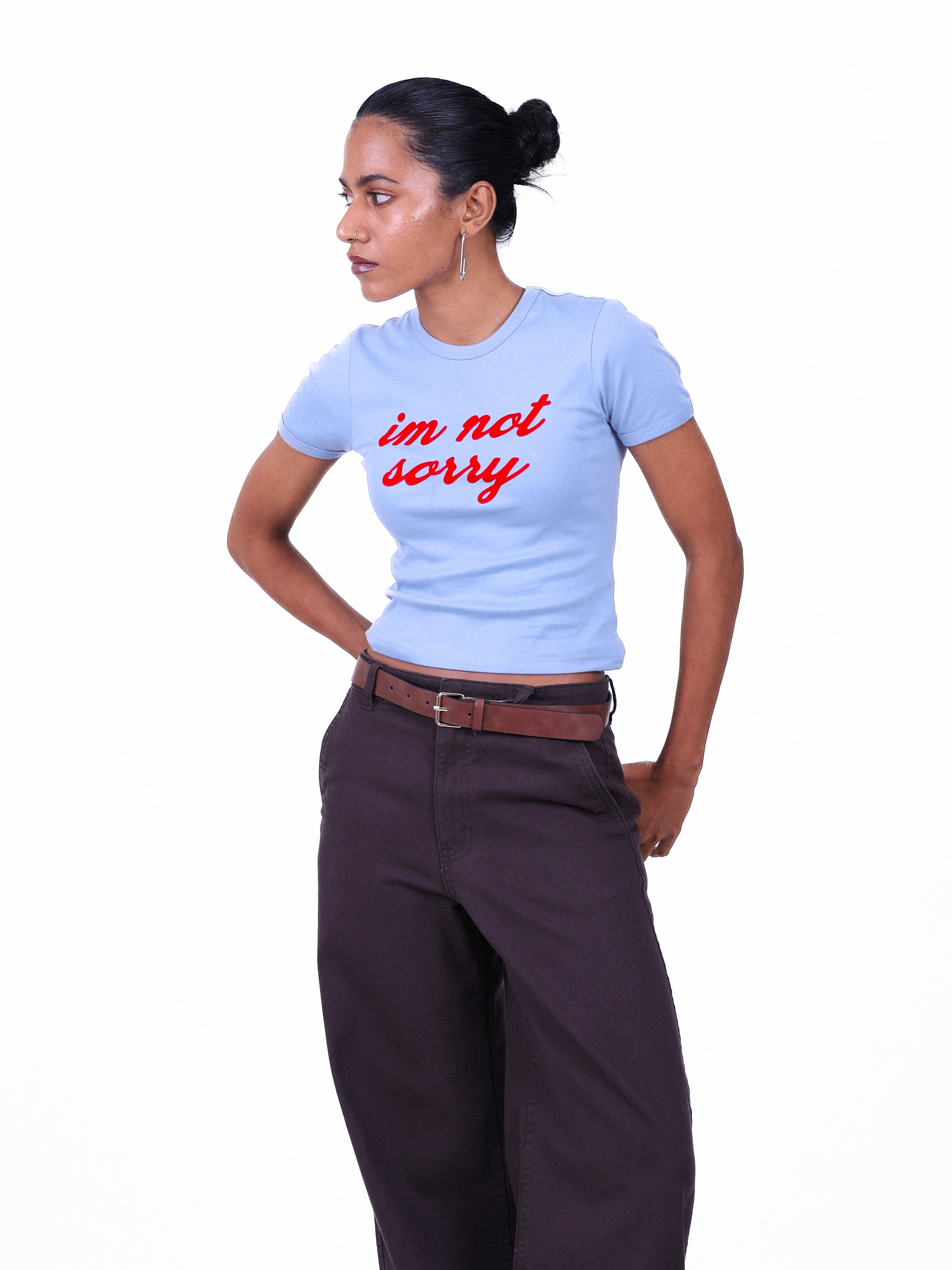 Not Sorry Fitted Tee Blue